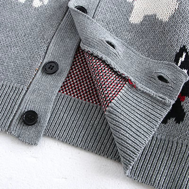 Spring Children'S Sweater Jacket 1-8 Y Jacquard Cute Dog Boys Single Breasted Buckle Cardigan Top Girls Knitted Sweater