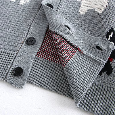 Spring Children'S Sweater Jacket 1-8 Y Jacquard Cute Dog Boys Single Breasted Buckle Cardigan Top Girls Knitted Sweater