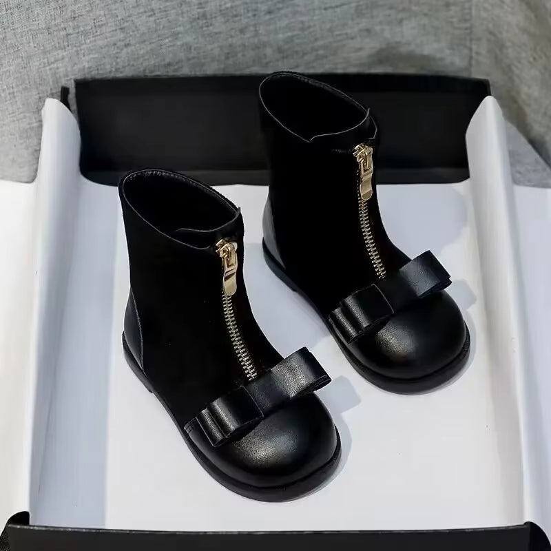 Girl Plush Ankle Boot Bow Princess Shoe Soft Soled Cotton Boot New Fashionable Mary Jane Shoe Girls' Mid Length Boots Child Shoe