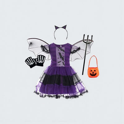 Purple Bat Princess: Witchy Costume with Wings & Headwear