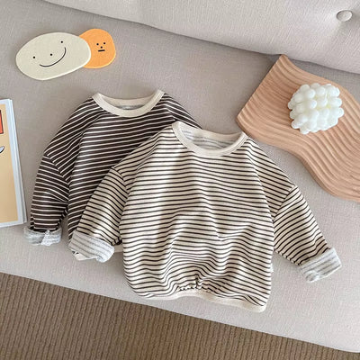 1-6Y Spring Autumn Stripe Kids Hoodie Classcial O-Neck Girls Boys Bottoming Hoodie Sweatshirts Long Sleeve Children T-Shirts