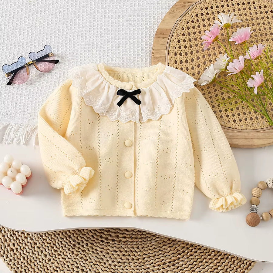 Autumn Children Girls Sweater Loose Solid Single Breasted Infant Babys Girls Knitwear Floral Embroidery Toddler Girls Cardigan