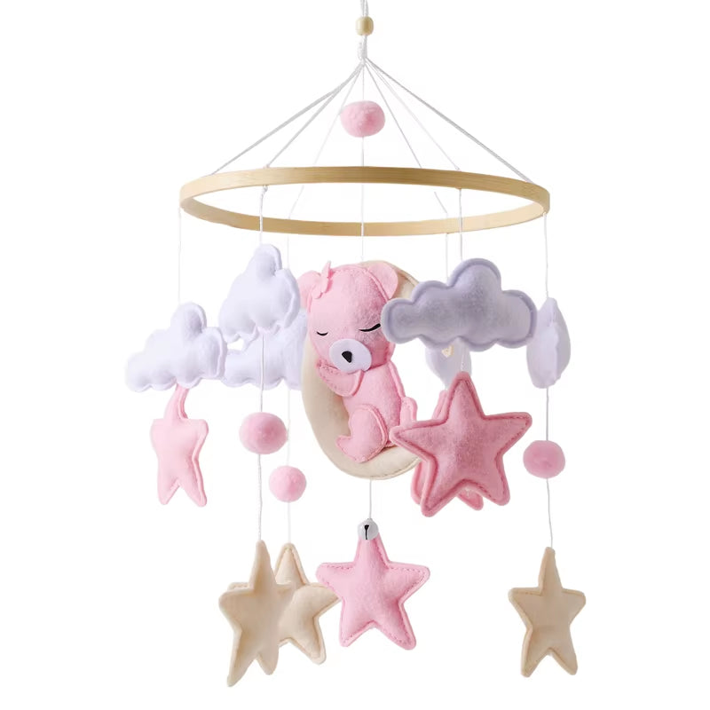 Baby Crib Mobile Rattle Toy 0-12Months Infant Soft Felt Teddy Velvet Pink Bear Bed Bell Hanging Toy Holder Bracket Crib Girl Toy