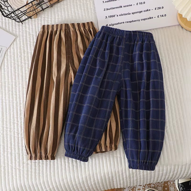 New Summer Kids Casual Pants 1-6Y Simple Boys Grid Sweat Pants Korean Loose Thin Children Striped Letter Trousers