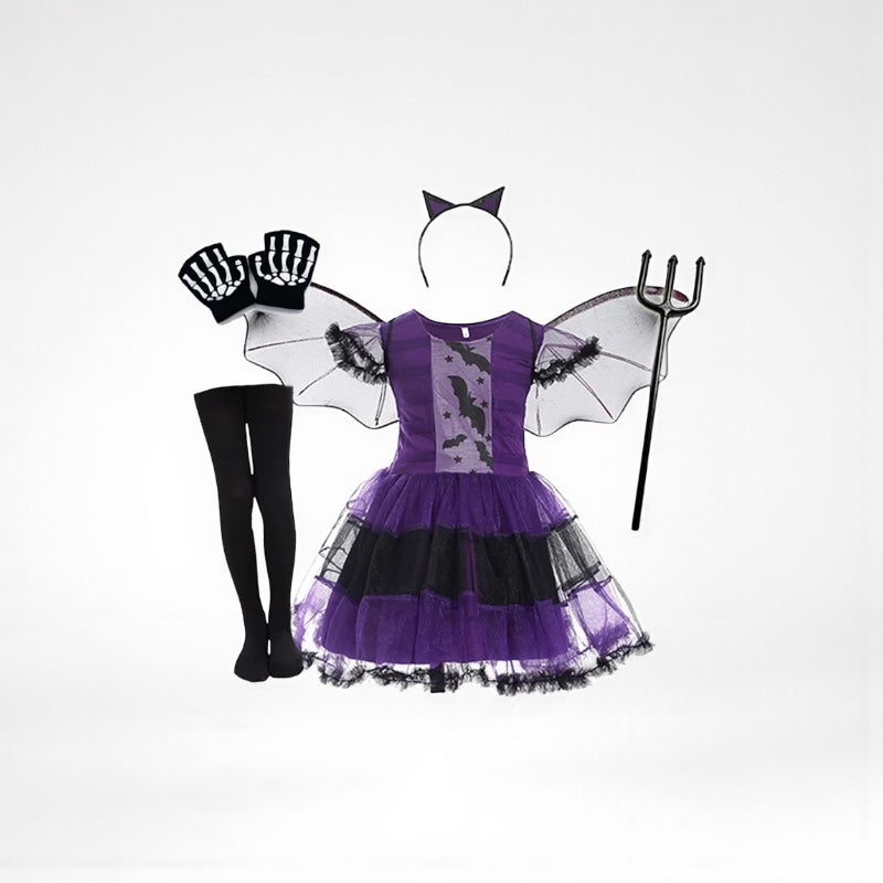 Purple Bat Princess: Witchy Costume with Wings & Headwear