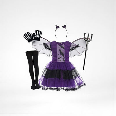 Purple Bat Princess: Witchy Costume with Wings & Headwear