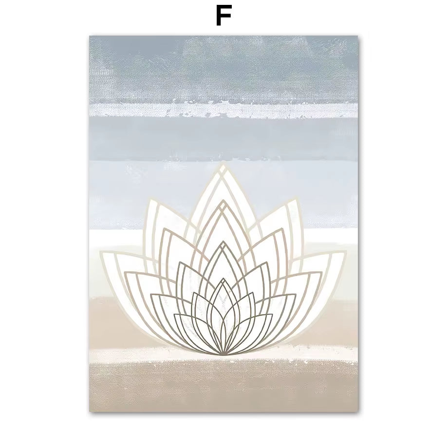 Boho Ocean Sun Rainbow Lotus Tree Abstract Landscape Posters and Prints Wall Art Canvas Painting Pictures for Living Room Decor