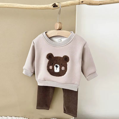 New Autumn Baby Clothes Set 6M-3T Cute Bear Fleece Padded Toddler Girls Hoodie +Pants Infant Leisure Outfit 2PCS