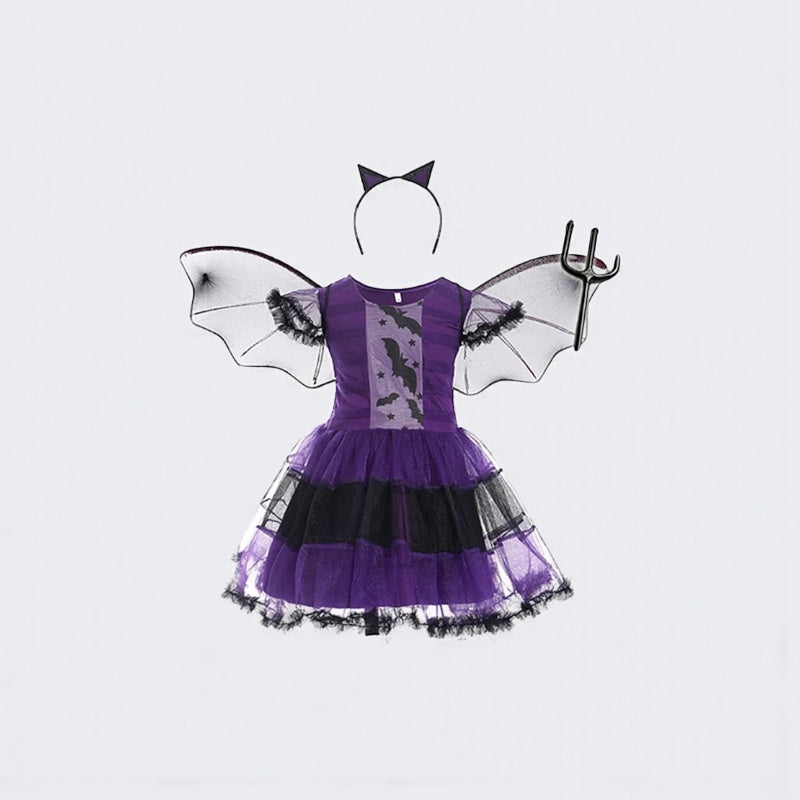 Purple Bat Princess: Witchy Costume with Wings & Headwear