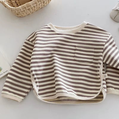 New 2024 Autumn Children'S Hoodies 1-5Y Boys Casual Striped Pullover Girls Loose O-Neck Sweatshirt Base Top
