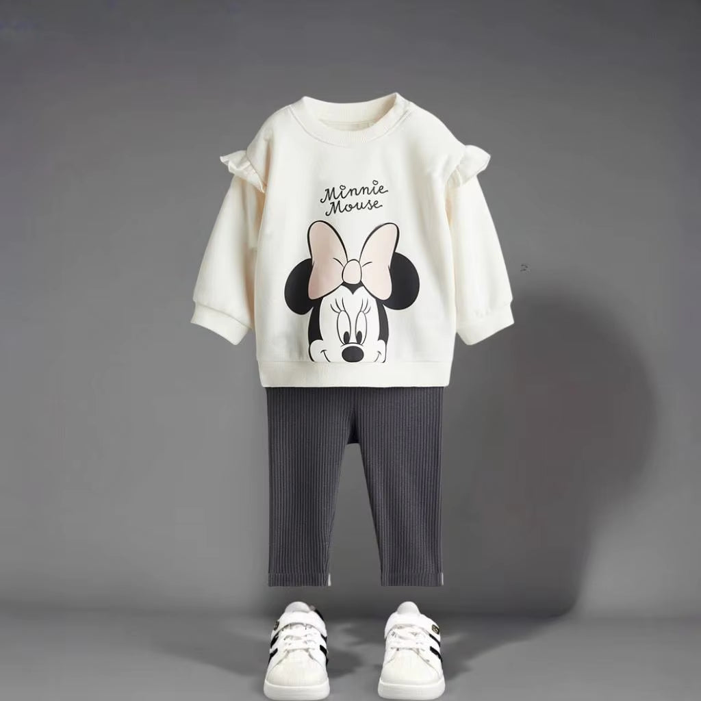 Autumn New Children Clothes Long Sleeve Suit Printed Cartoon Minnie Baby Girls Casual Tracksuits Kids Hoodie + Leggings 2Pc/Set