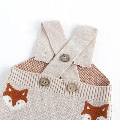 Autumn Baby Clothes Knitted Overalls 0-2Y Infant Boys Knit Cartoon Fox Sleeveless Romper Newborn Jumpsuit Girls Pants