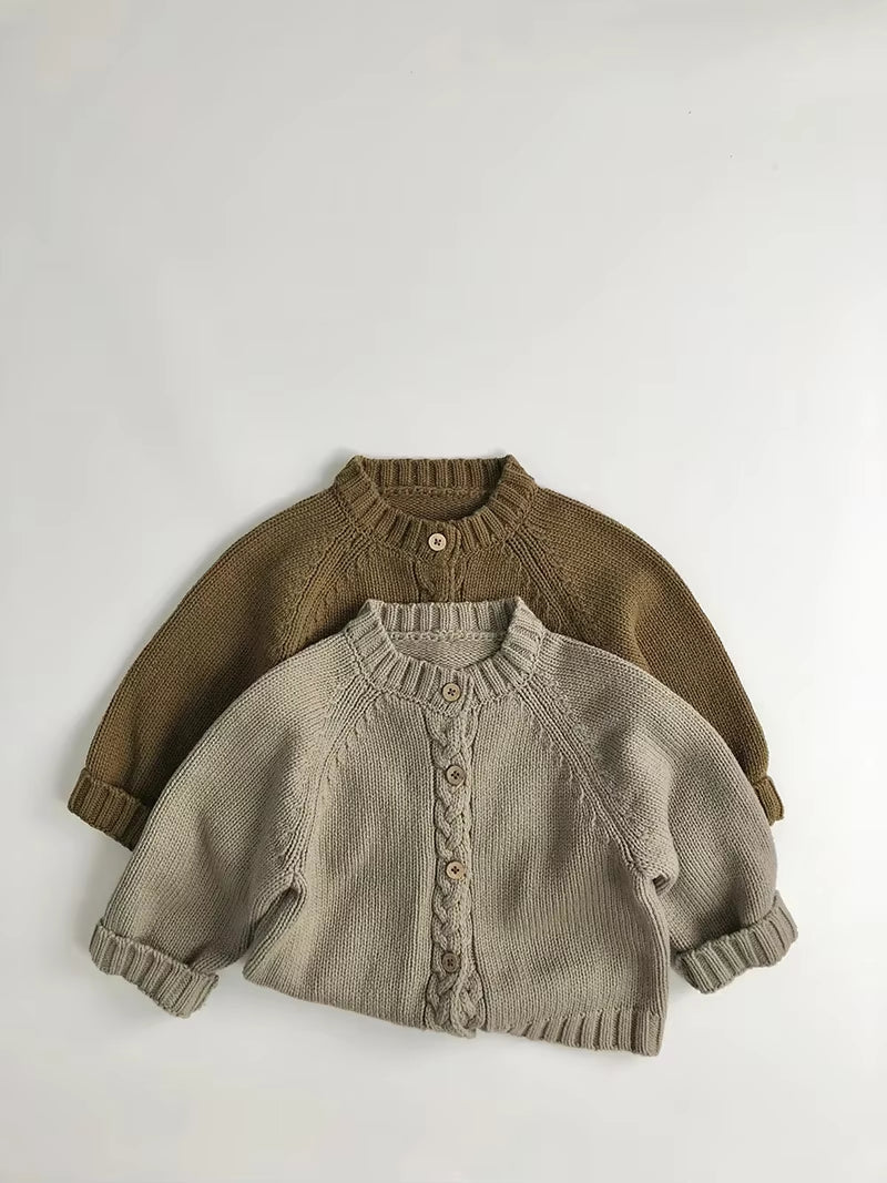 Korean Style Children'S Sweater 1-6Y Boys Loose Cardigans Coat Girls Knitted Retro Casual Outwear Top