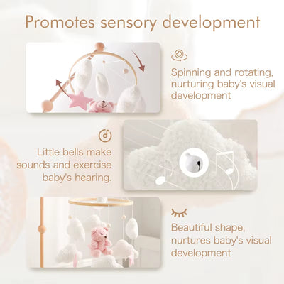 Baby Crib Mobile Rattle Toy 0-12Months Infant Soft Felt Teddy Velvet Pink Bear Bed Bell Hanging Toy Holder Bracket Crib Girl Toy