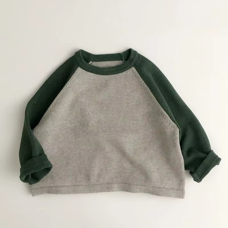 1-6Y Spring and Autumn Children'S Sweaters Boy Kintted Long Sleeve T-Shirt Girl Retro Patchwork Pullover Kid'S Clothing