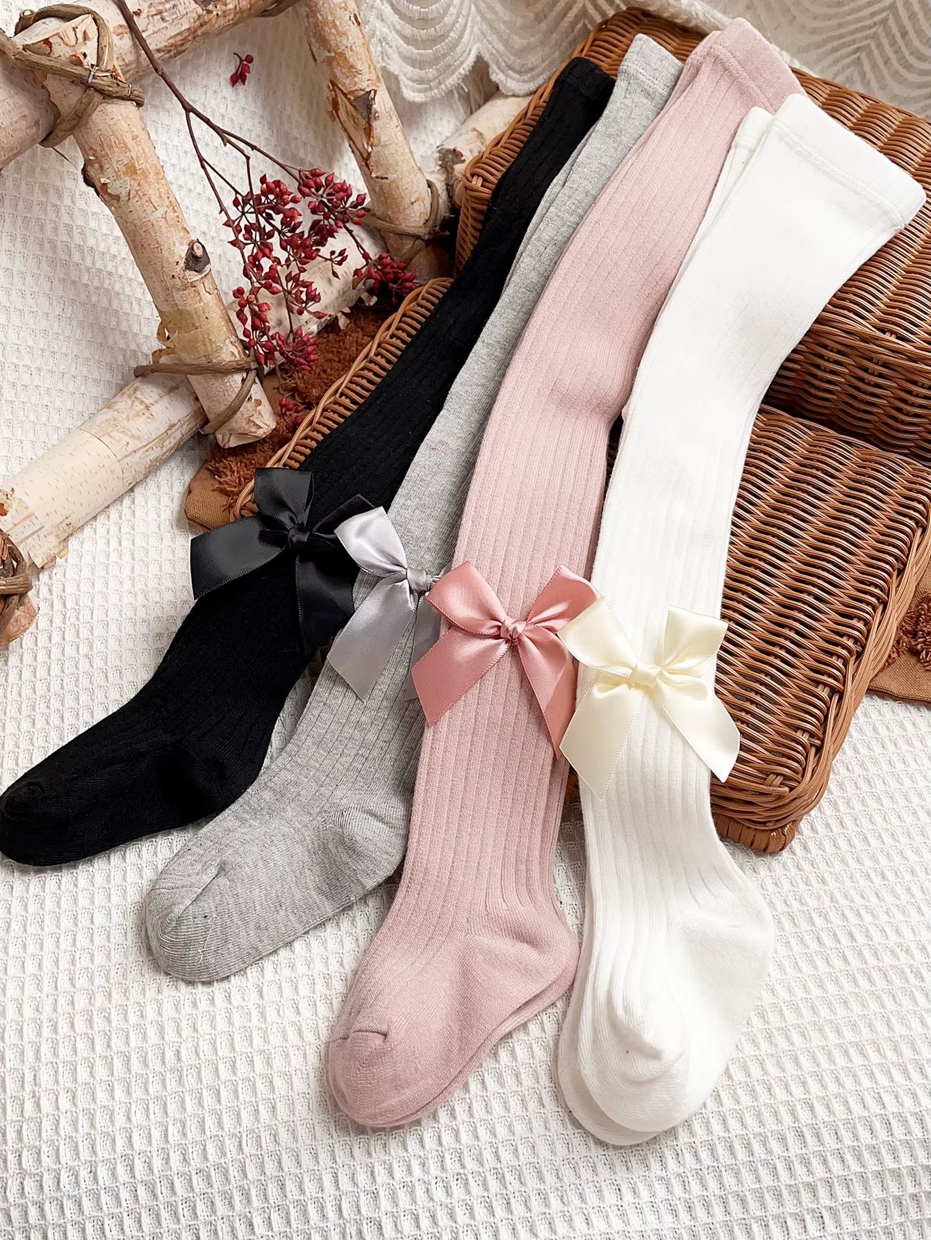 4Pairs Toddler Girls Bow Decor Tights