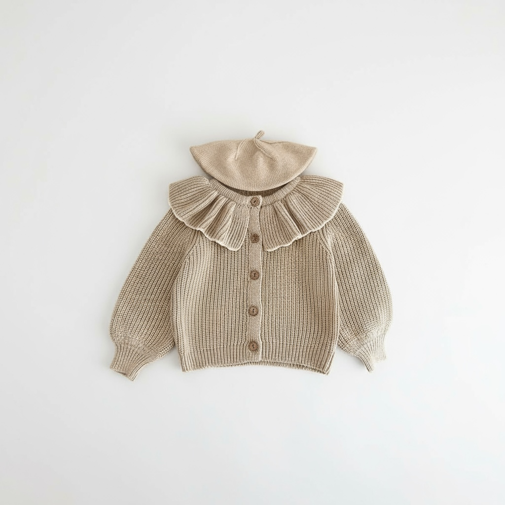 Seasonal Snuggle: Ruffle Collar Baby Knit Cardigan