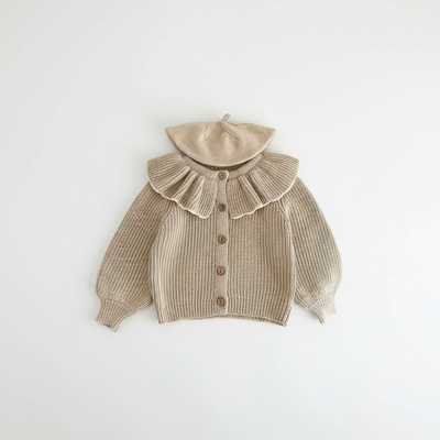 Seasonal Snuggle: Ruffle Collar Baby Knit Cardigan