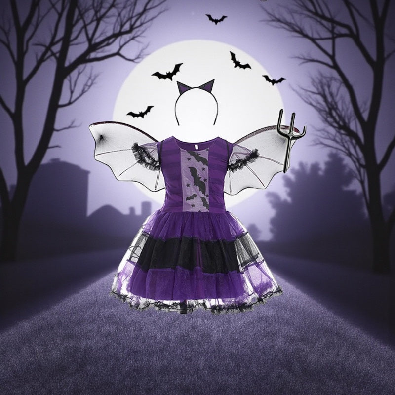 Purple Bat Princess: Witchy Costume with Wings & Headwear
