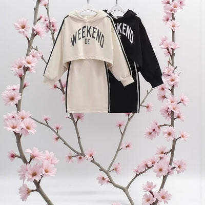 ChicKids Hooded Skirt Set: Trendy Spring/Autumn Wear