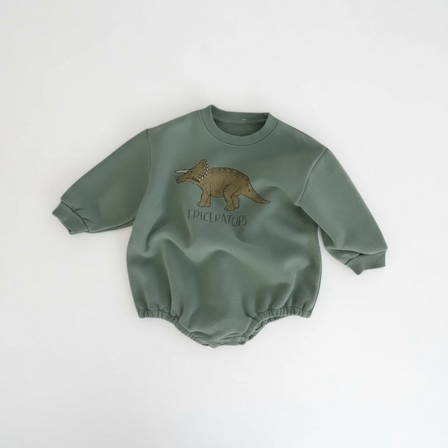 Dino Cozy Fleece Baby Bodysuit – Autumn One Piece