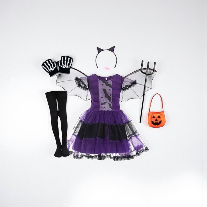 Purple Bat Princess: Witchy Costume with Wings & Headwear