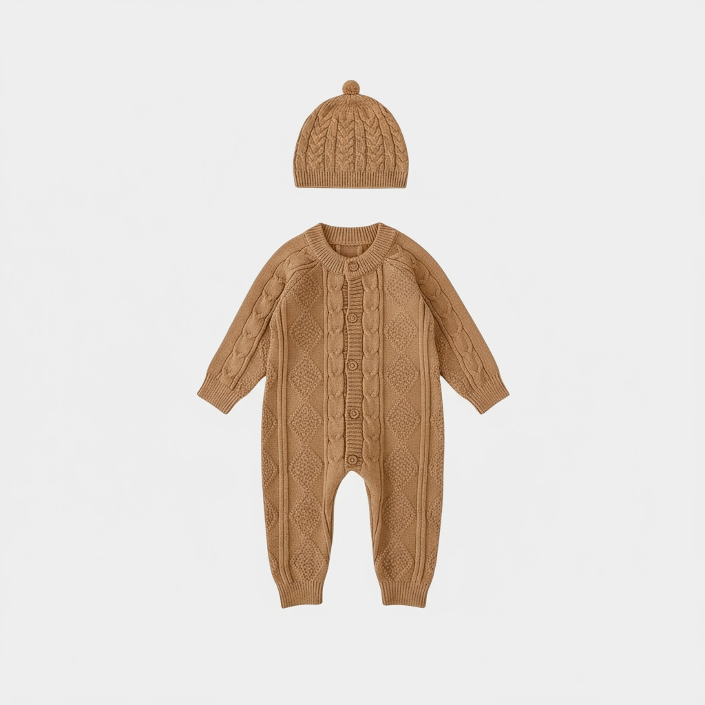 CozyKnit Autumn Jumpsuit & Hat Set for Infants