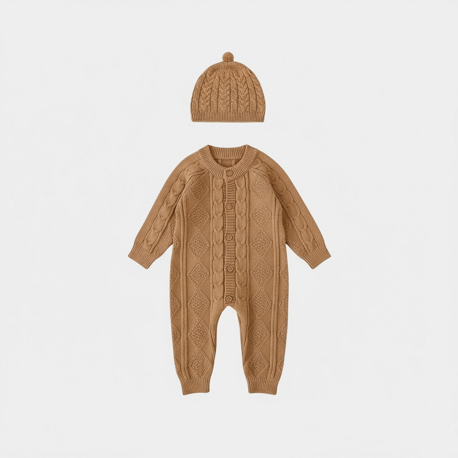 CozyKnit Autumn Jumpsuit & Hat Set for Infants
