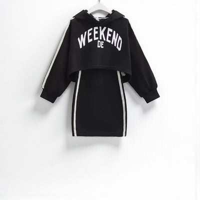 ChicKids Hooded Skirt Set: Trendy Spring/Autumn Wear