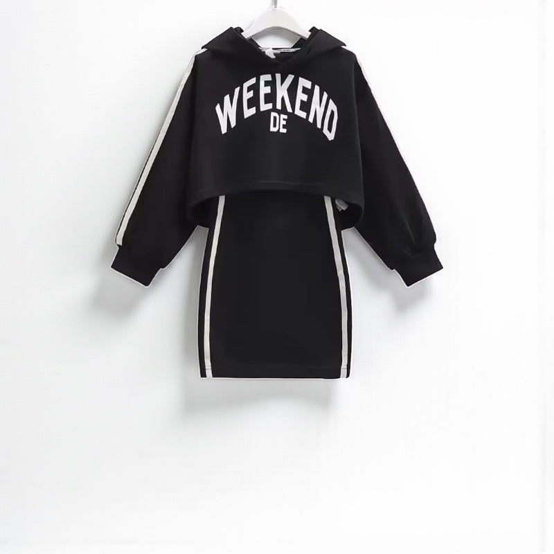 ChicKids Hooded Skirt Set: Trendy Spring/Autumn Wear
