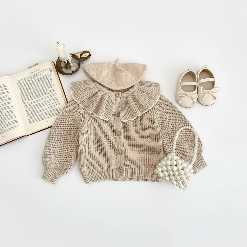 Seasonal Snuggle: Ruffle Collar Baby Knit Cardigan
