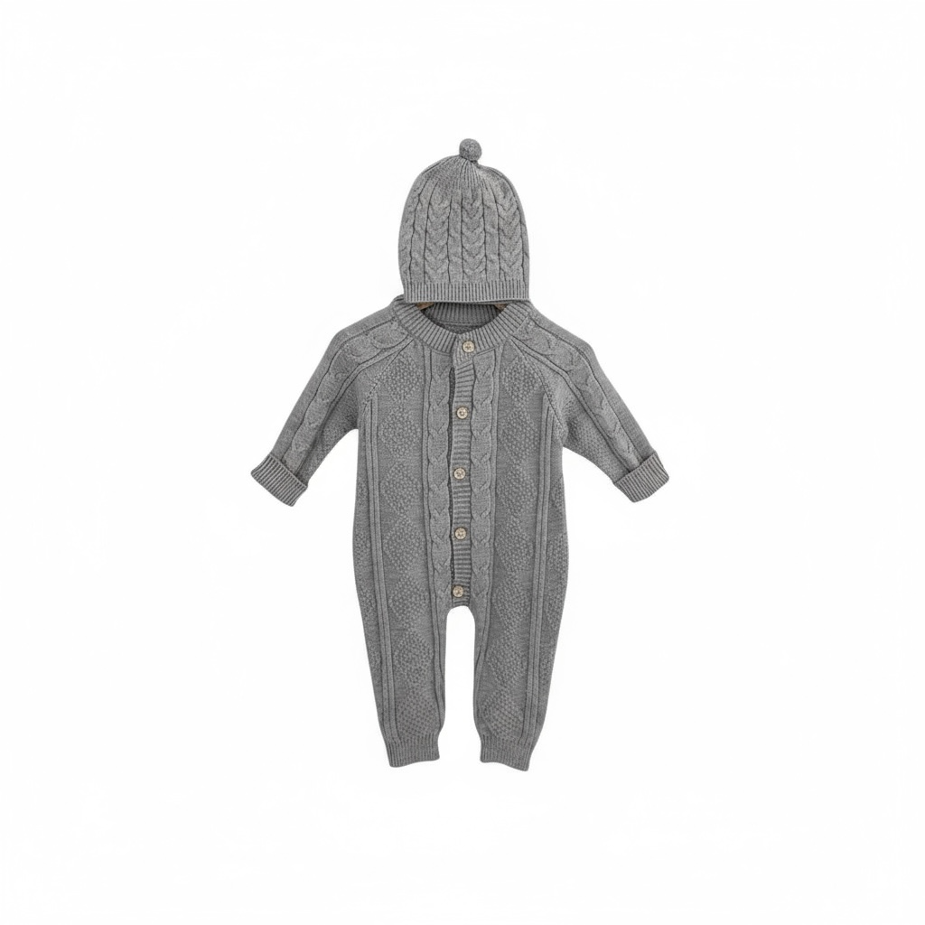 CozyKnit Autumn Jumpsuit & Hat Set for Infants