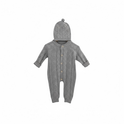 CozyKnit Autumn Jumpsuit & Hat Set for Infants