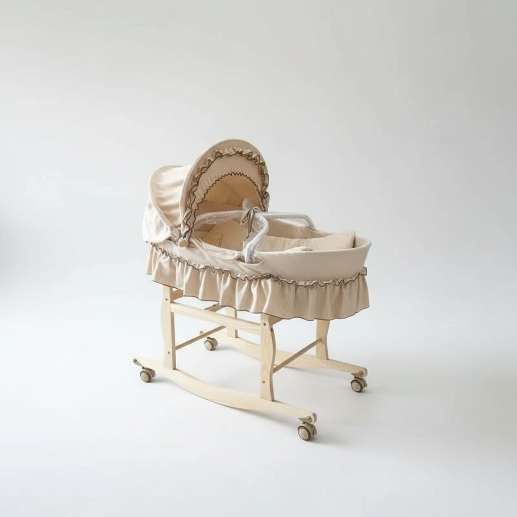 CradleWheels: Portable Solid Wood Baby Stroller Bed