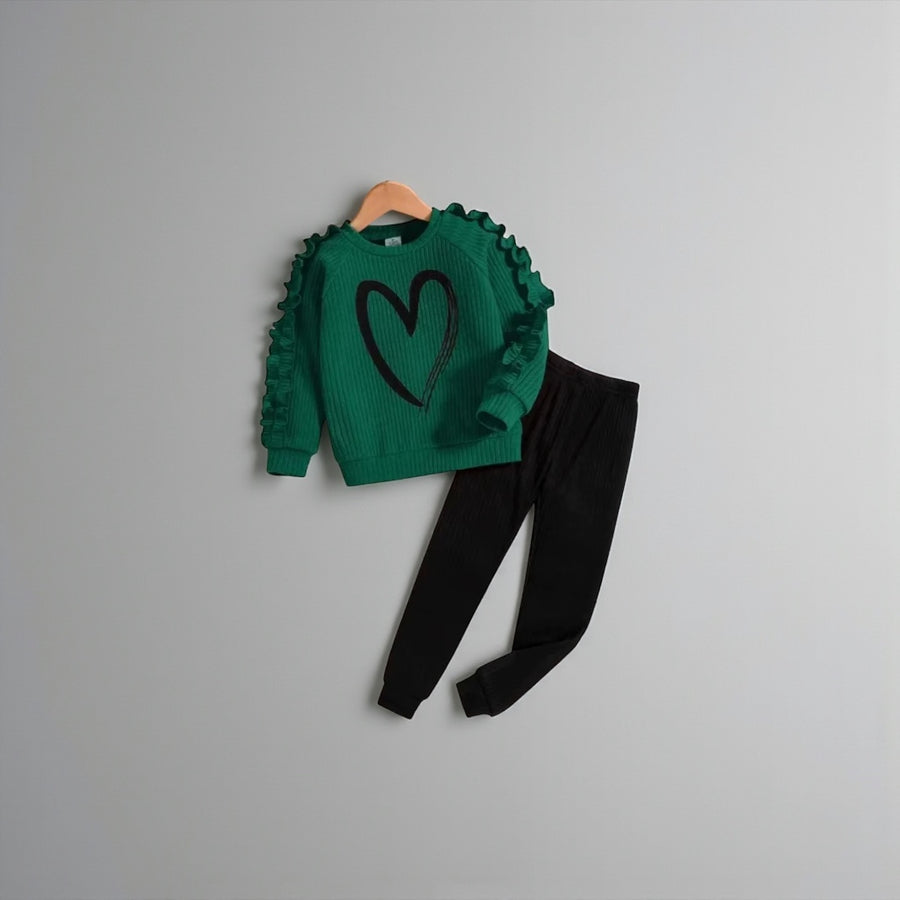 HeartJoy Girls Cartoon Sweater & Pants Set