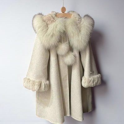 CozyBeige Kids Fur Collar Winter Wool Coat