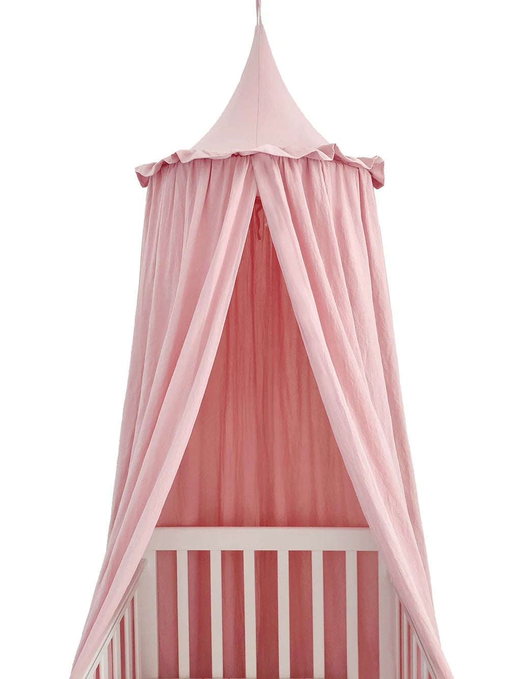 100% Cotton Crib Kids Room Deco Baldachin with Frill Bed Curtain Canopy for Nursery