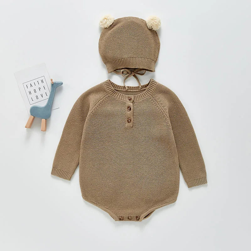 Baby Bodysuits Girls Knit Bodysuit with Hat Kids Clothing for Baby Boys