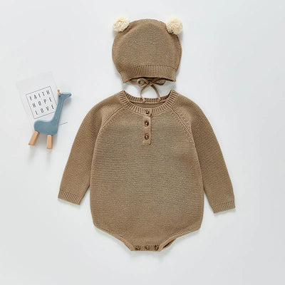 Baby Bodysuits Girls Knit Bodysuit with Hat Kids Clothing for Baby Boys
