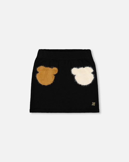 Knitted Skirt Black With Bear Intarsia