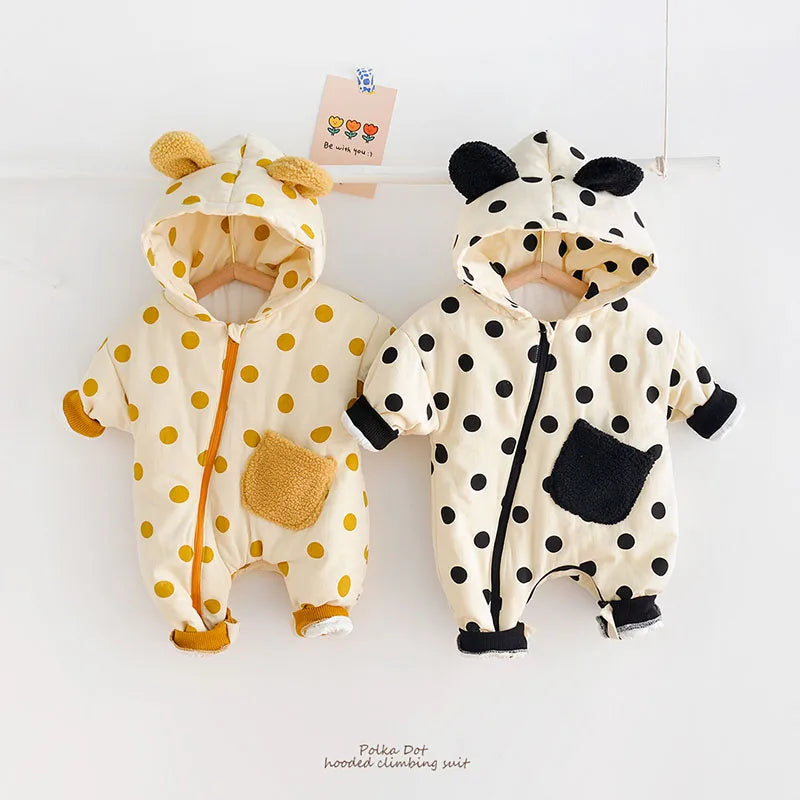 Autumn Winter Fleece Baby Rompers Toddler Girls Jumpsuits Boys Hooded Climb Suits