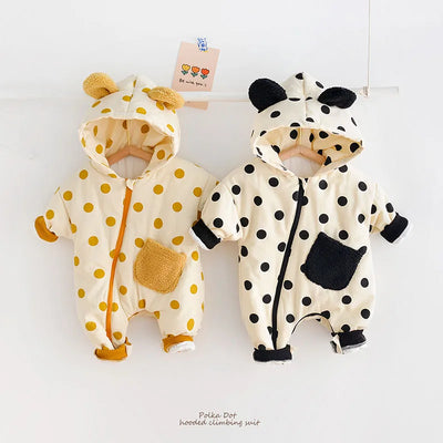 Autumn Winter Fleece Baby Rompers Toddler Girls Jumpsuits Boys Hooded Climb Suits