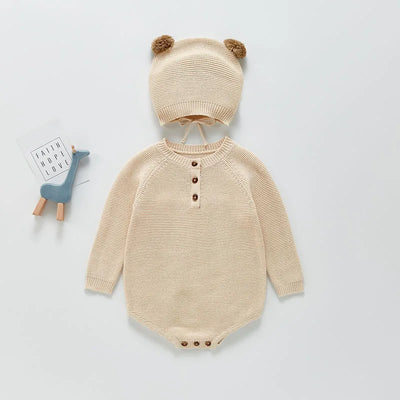 Baby Bodysuits Girls Knit Bodysuit with Hat Kids Clothing for Baby Boys