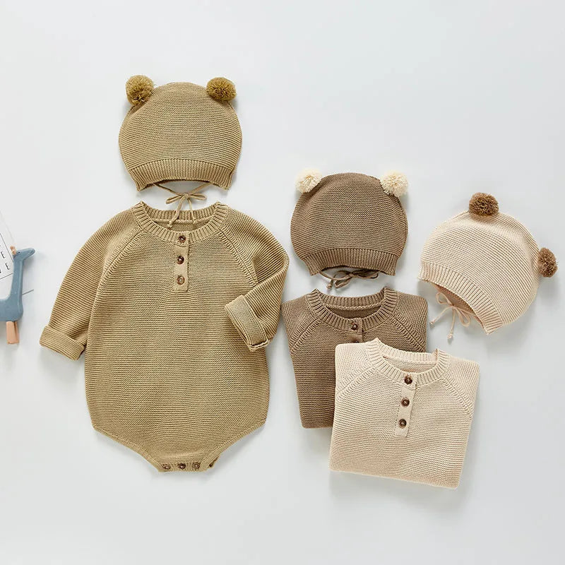 Baby Bodysuits Girls Knit Bodysuit with Hat Kids Clothing for Baby Boys