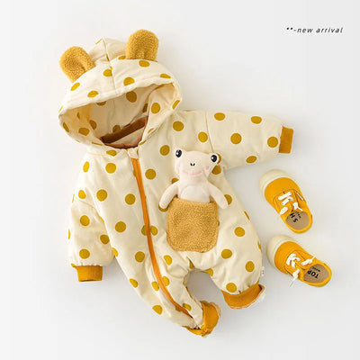 Autumn Winter Fleece Baby Rompers Toddler Girls Jumpsuits Boys Hooded Climb Suits