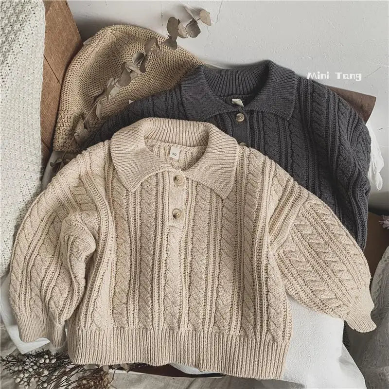 Childrens Clothing 2024 Korean Fashion Sweater for Boys Girls Korean Knitted Sweater for Babies Versatile Simple Clothing
