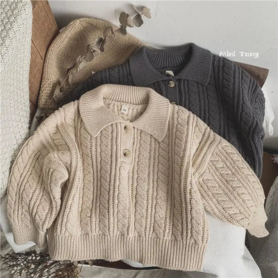 Childrens Clothing 2024 Korean Fashion Sweater for Boys Girls Korean Knitted Sweater for Babies Versatile Simple Clothing