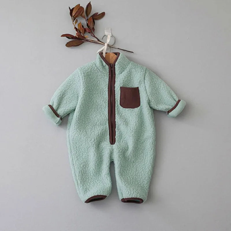 Winter Baby Romper Infant Warm Lamb Fleece Patchwork Jumpsuit Toddler Outwear