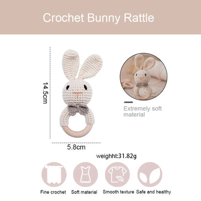 1PC Baby Ratter Toys Wooden Teether Crochet Animals BPA Free Rattle Toy Newborn Amigurumi Teether Baby Rattles Gifts for Newborn
