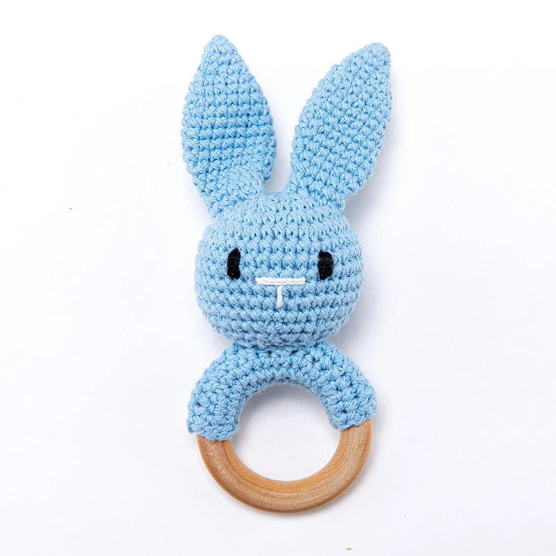 1PC Baby Ratter Toys Wooden Teether Crochet Animals BPA Free Rattle Toy Newborn Amigurumi Teether Baby Rattles Gifts for Newborn